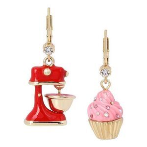 Betsey Johnson Baby Cakes Mismatch Earrings Red Stand Mixer & Cupcake NWT